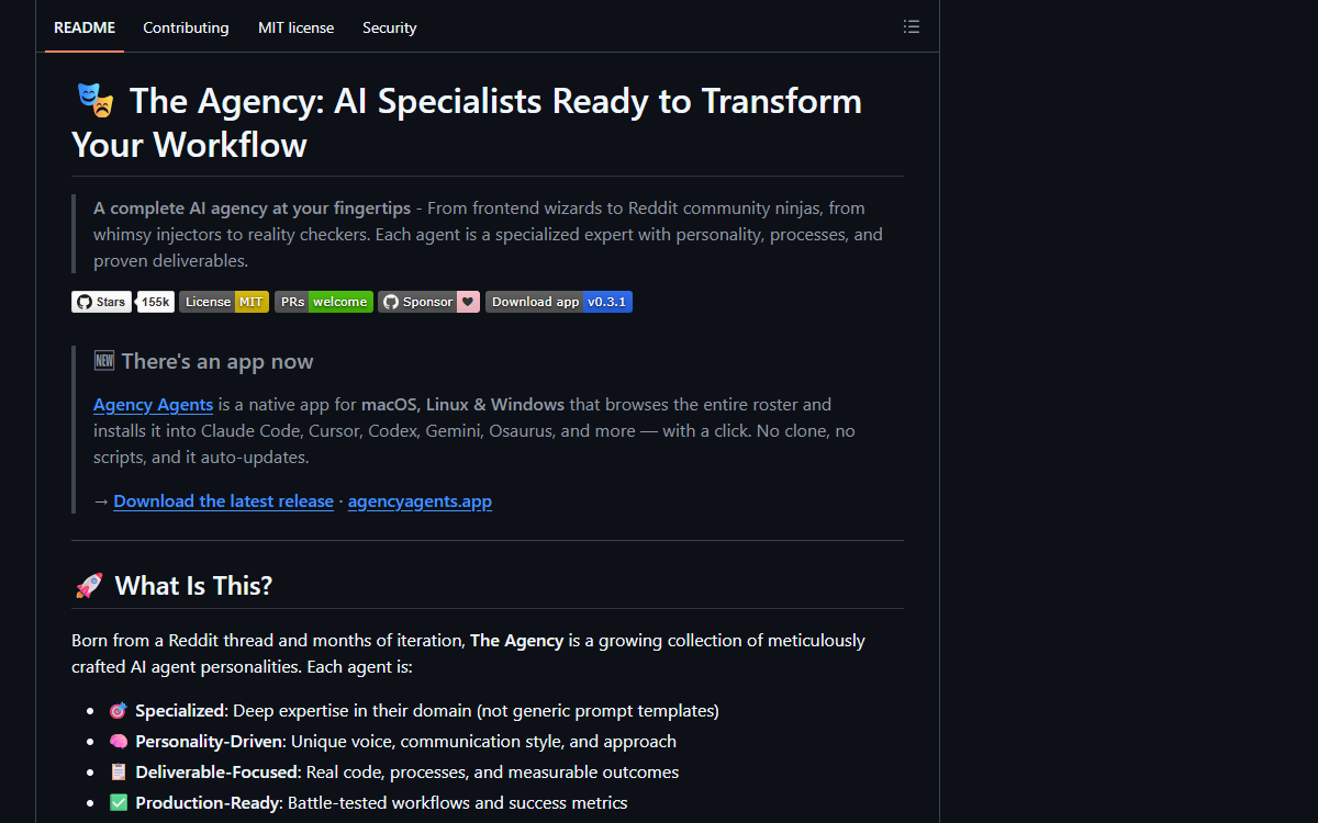 Screenshot of Agency Agents