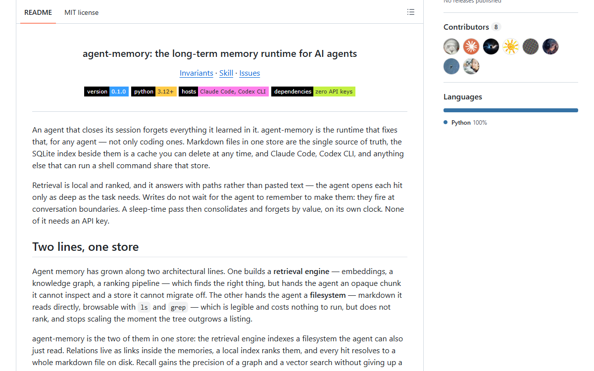 Screenshot of agent-memory