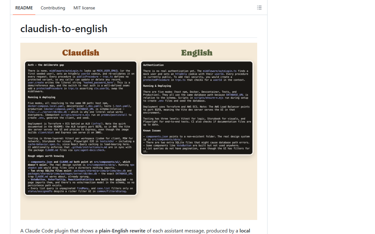 Screenshot of claudish-to-english