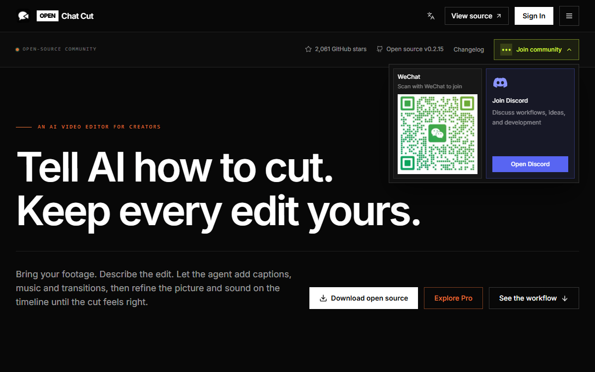 Screenshot of OpenChatCut