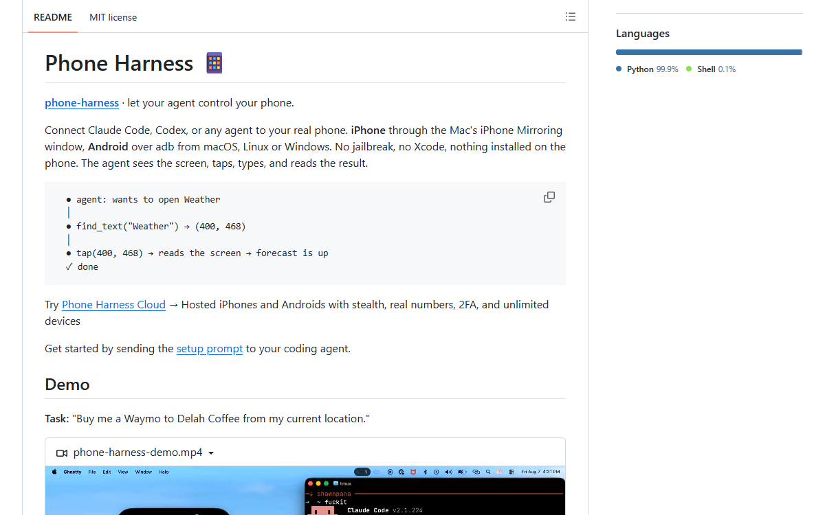 Screenshot of Phone Harness