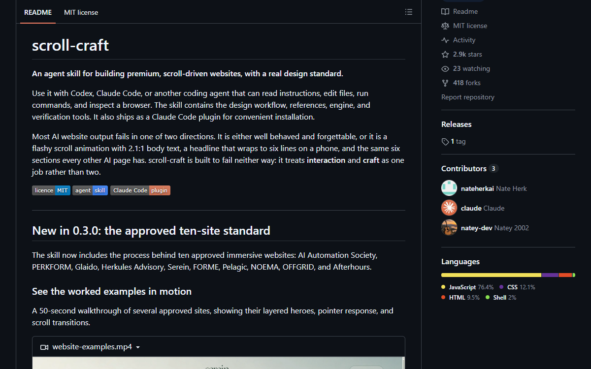 Screenshot of scroll-craft