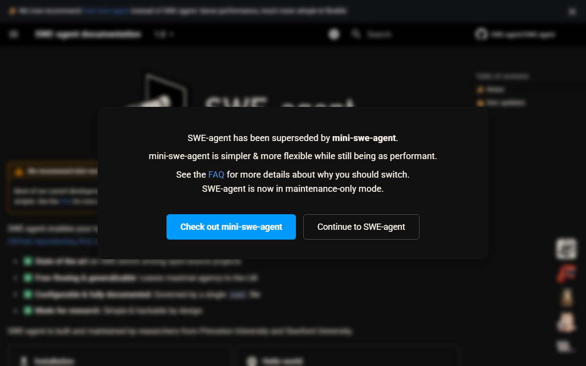 Screenshot of SWE-agent