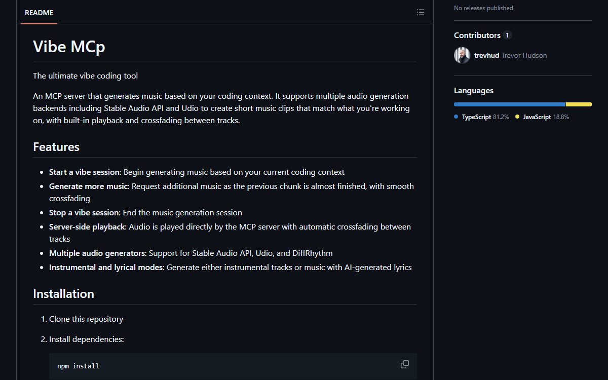 Screenshot of vibe-mcp